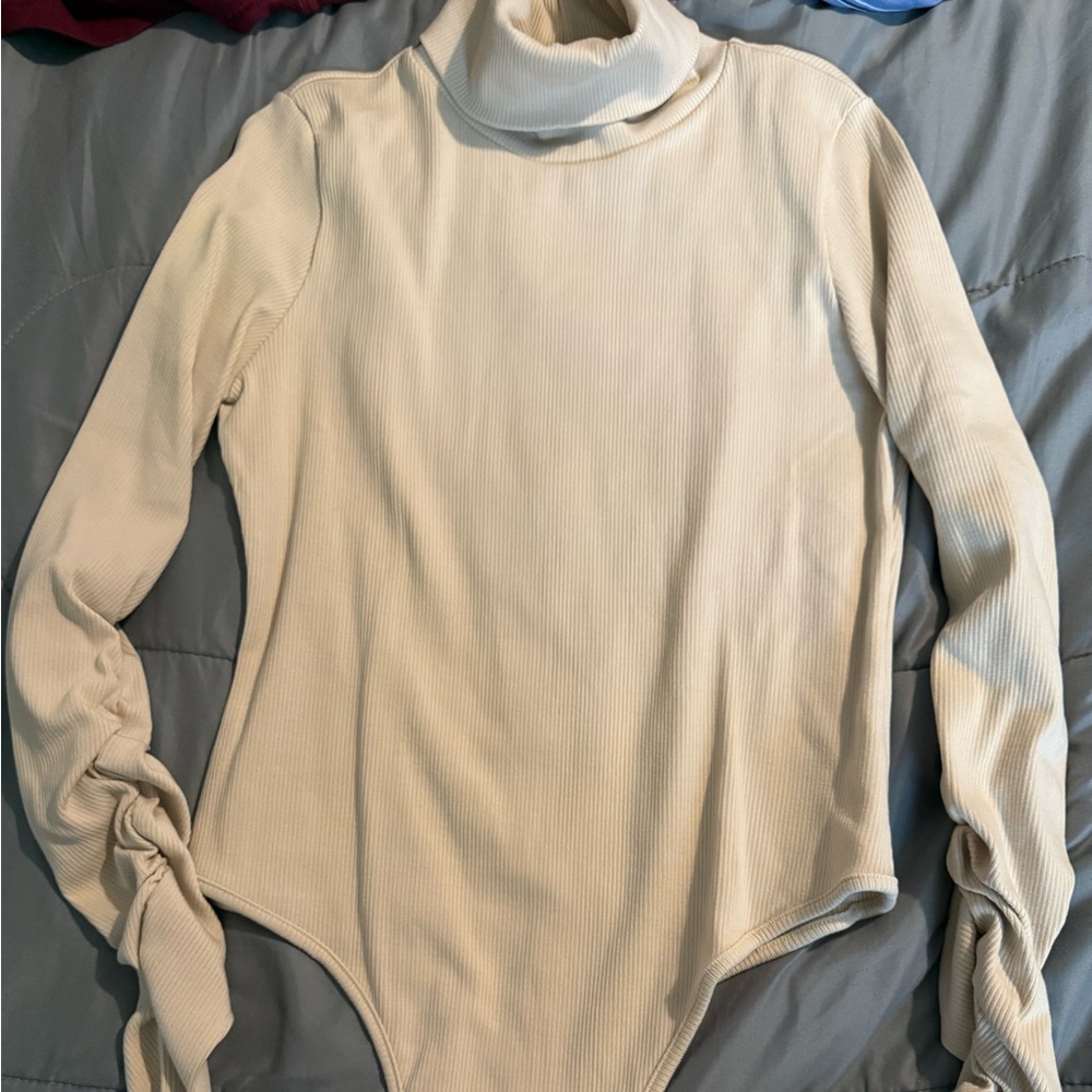 Cream Long Sleeve Turtle Neck One Piece